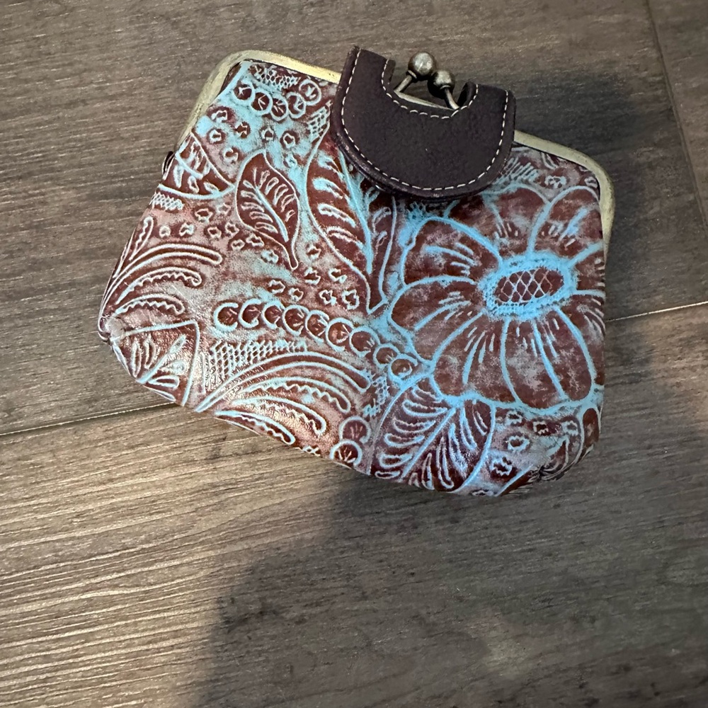 Maya Brown and Blue Floral Embossed Clutch